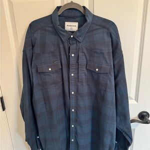 Poncho Outdoors Men's flannel Blue Plaid Shirt